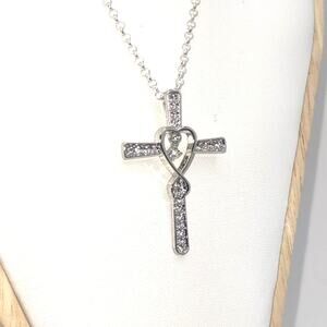 925 Sterling Silver Cross Necklace Infinity Heart Zircon Valentines Birthday NEW